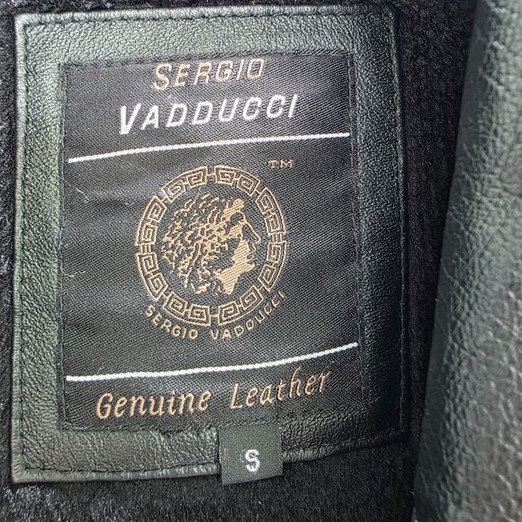 Sergio Vadducci Men's Black Leather Motorcycle Jacket Size Small Zip Snap - Picture 15 of 16
